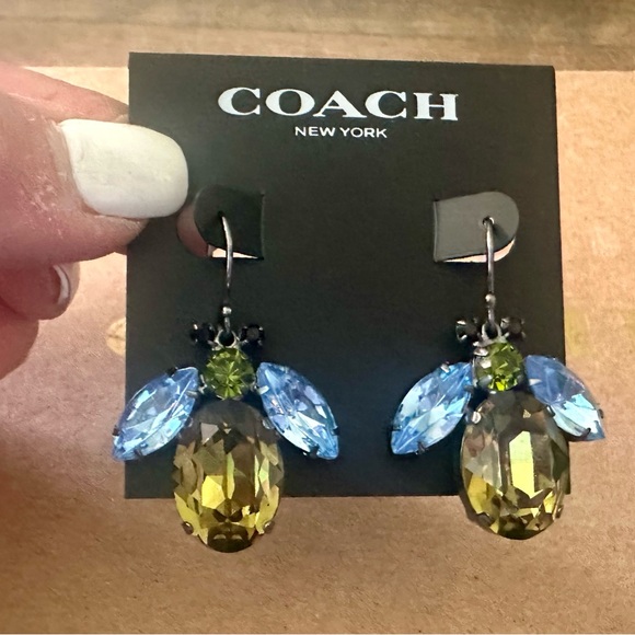 RARE Coach X Michelle Trachtenberg Green & Blue Gemstone Bumblebee Earrings - Picture 5 of 9